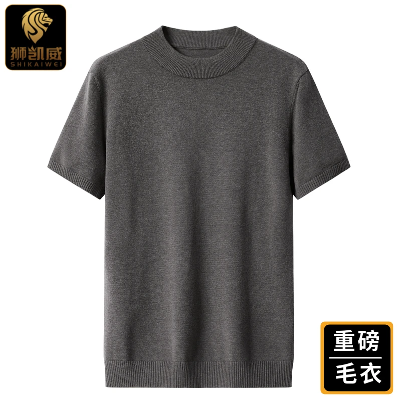 2024秋冬高档新款针织毛衣男士重磅半高领纯色短袖毛线打底衫