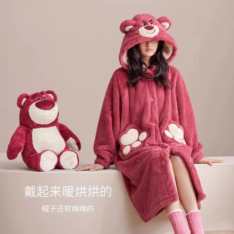 【草莓熊】冬季睡袍可爱女款冬季睡裙卡通学生毛绒宽松保暖可外穿