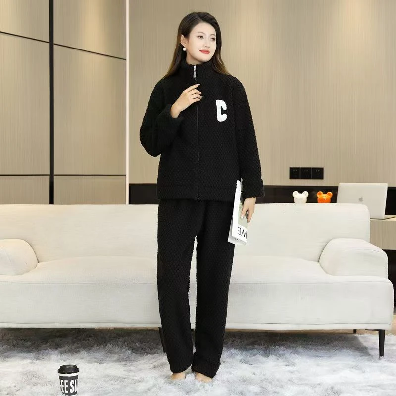 【新款字母】睡衣女秋冬珊瑚绒睡衣保暖学生卡通可爱家居服套装