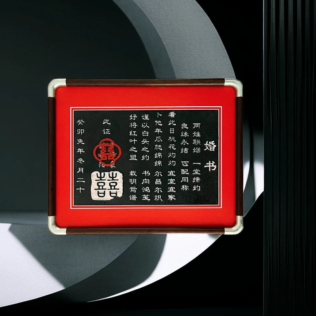 【长方形铜板婚书】金色圆角中式婚礼订婚贴纯手工各种内容定制结婚