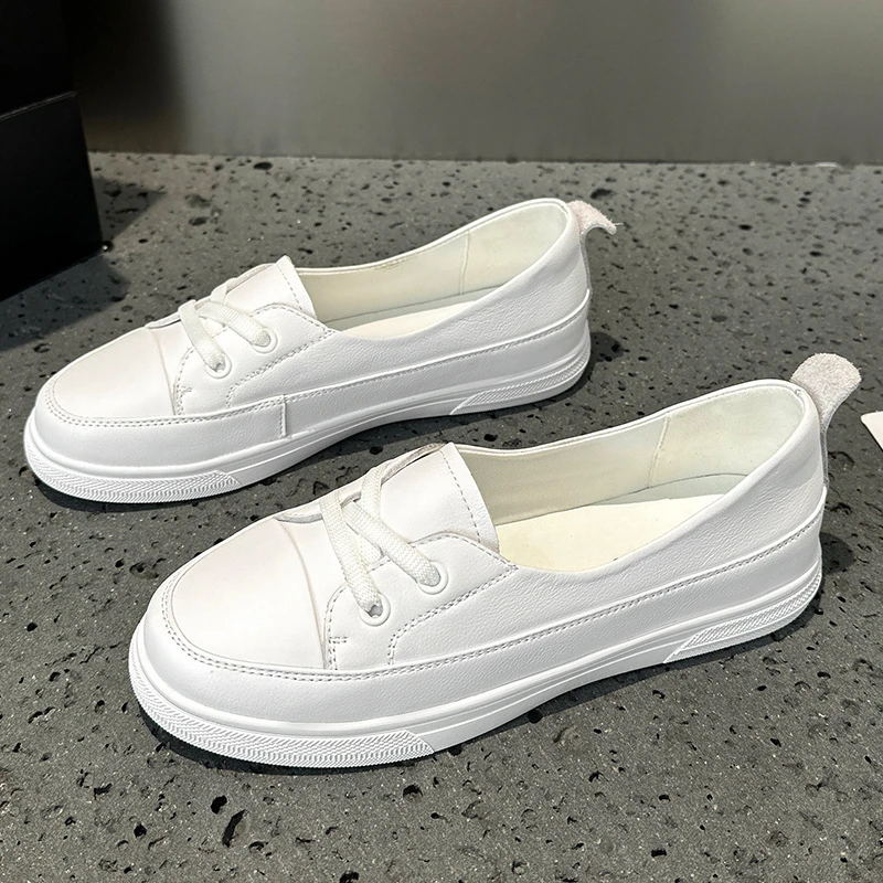 头层牛皮浅口小白鞋女真皮2025夏季百搭休闲旅游开车板鞋孕妇单鞋