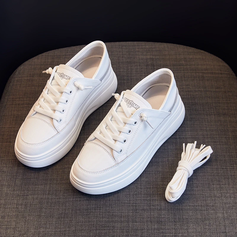 真皮小白鞋女2025新款厚底板鞋透气休闲运动女鞋网红百搭白色女鞋