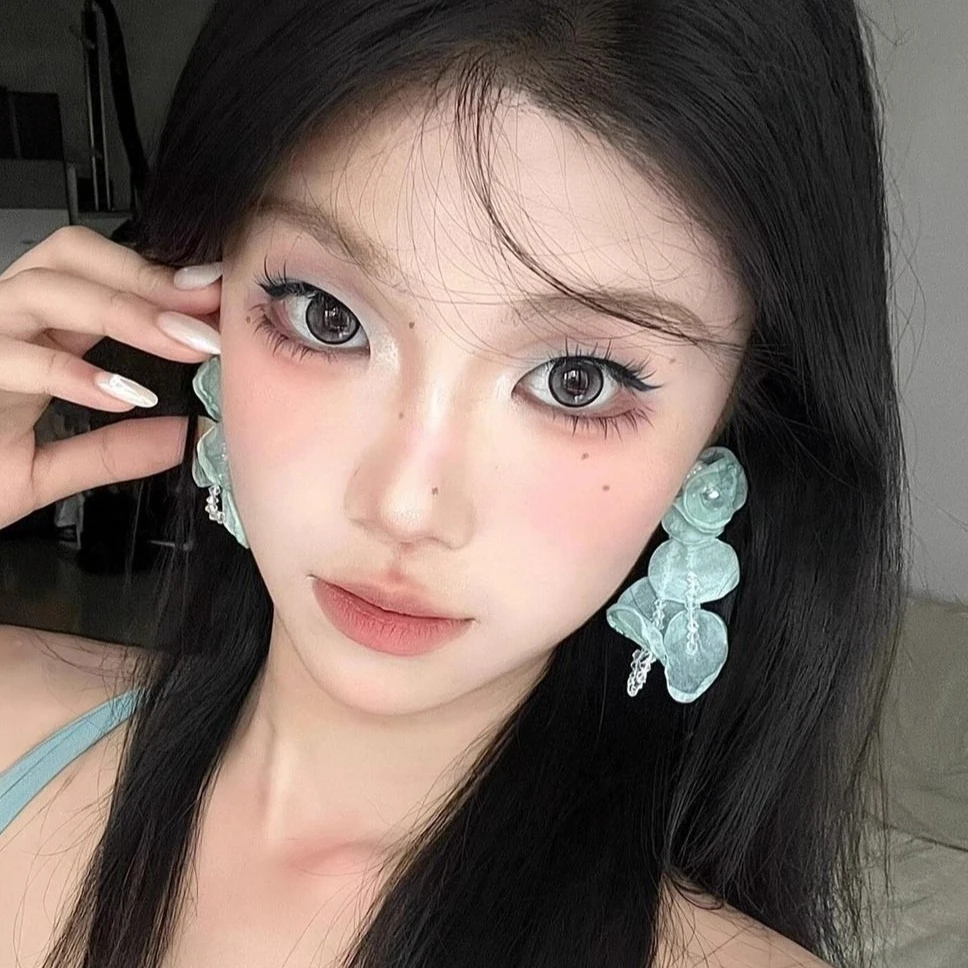 度假薄荷欧根曼波花朵流苏耳钉设计夸张耳环