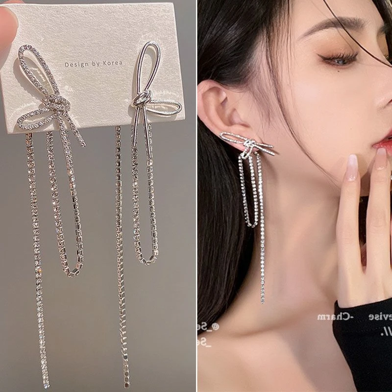 希贝玲长款流苏蝴蝶结耳环高级感轻奢耳饰小众设计感时尚气质耳坠