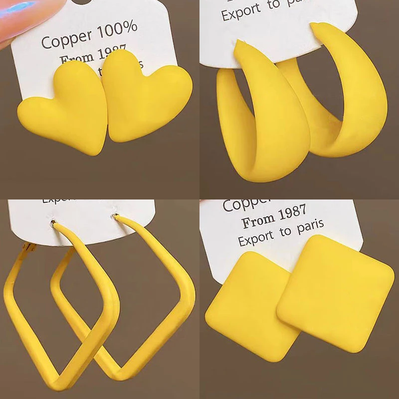 合金耳饰 黄色系几何耳环女2024新款爆款夏季心形耳钉网红耳圈S