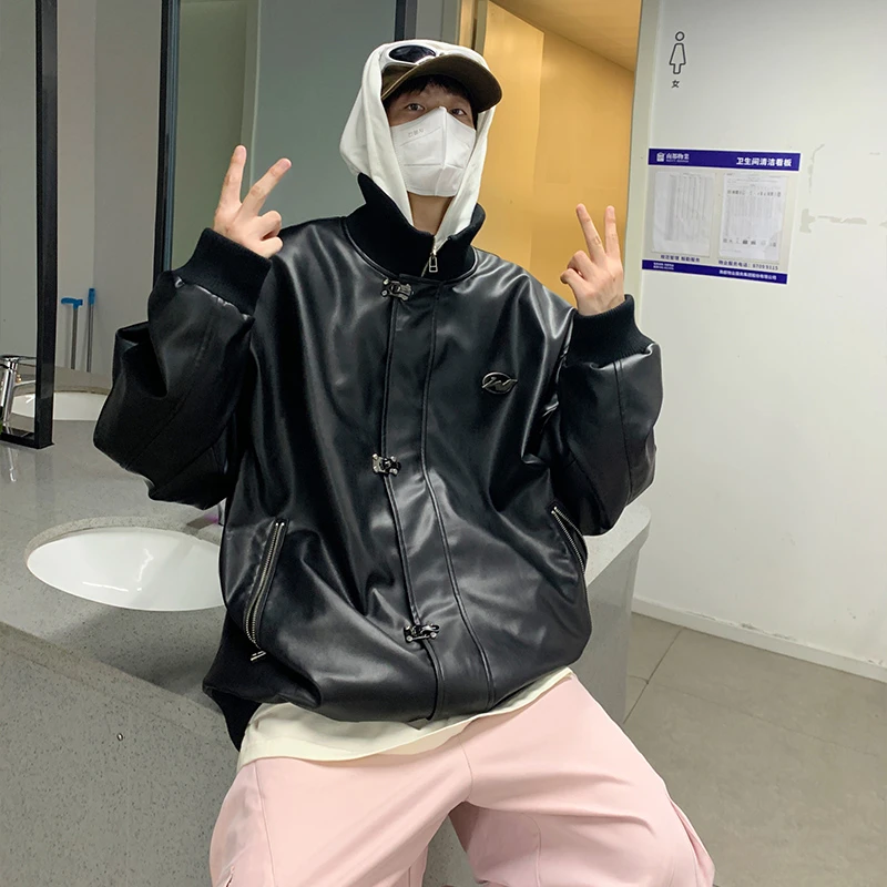 秋季新款皮衣夹克外套男长袖休闲宽松百搭韩版潮流设计感美式上衣