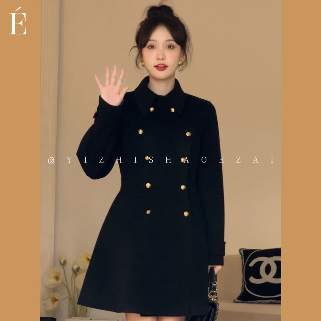 SHAOE清仓专场【黑金裙】气质双面呢垂顺外套大衣 S2022102507
