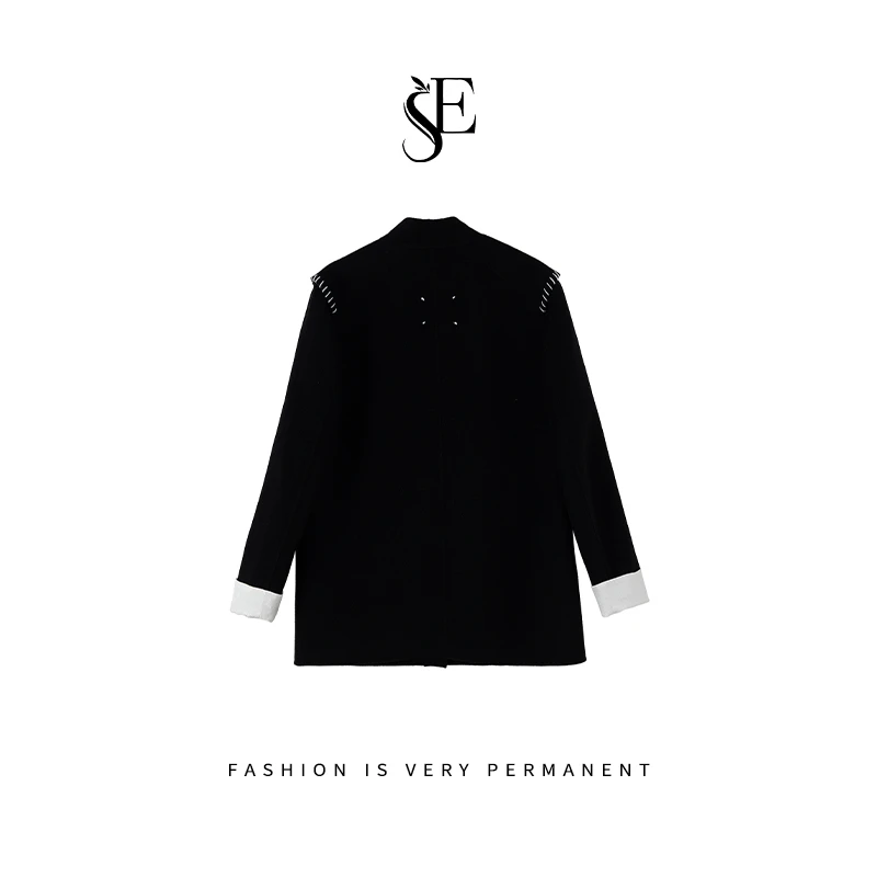 SHAOE清仓专场【黑雾语境】双面毛呢女秋直筒大衣S2023071503