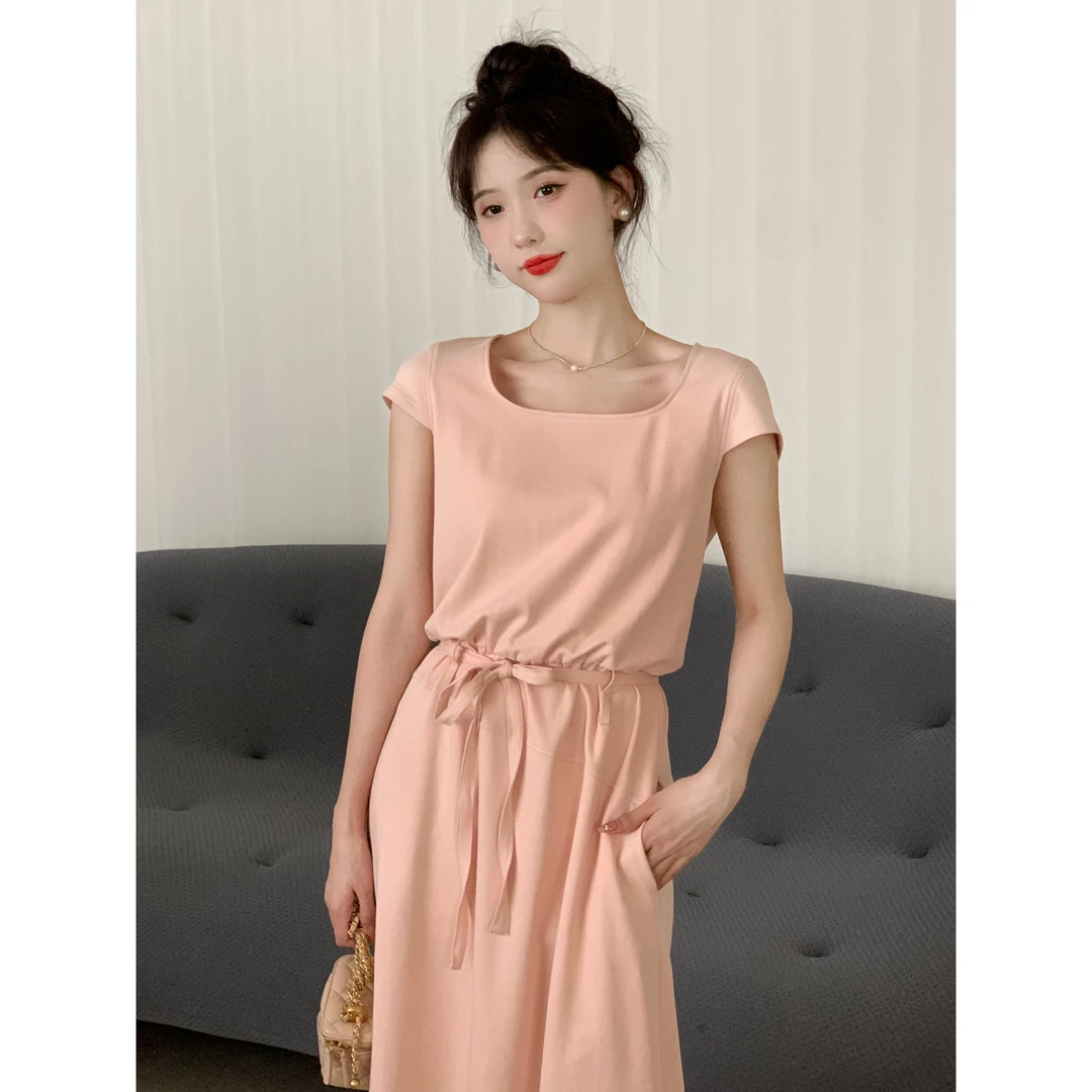 SHAOE清仓专场【波子汽水】粉连衣裙女夏新方领a字裙S2023060613