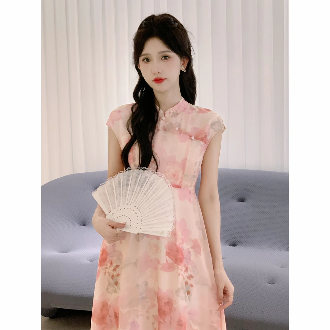 SHAOE清仓专场【一束芳华】粉色碎花连衣裙S2023071801