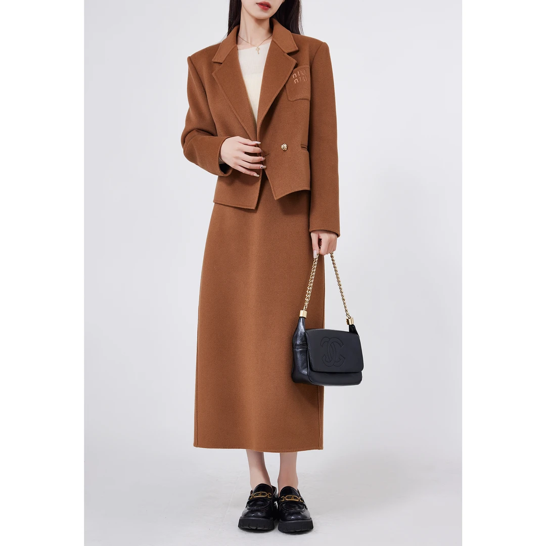 SHAOE清仓专场【日落山茶】驼色西装裙女上配半身裙S2023081603