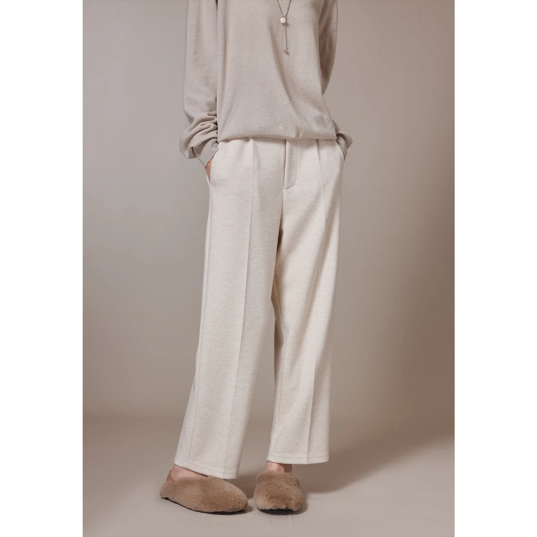 SHAOE清仓专场【冷杏茶】米白色西装裤女直筒裤S2023110205