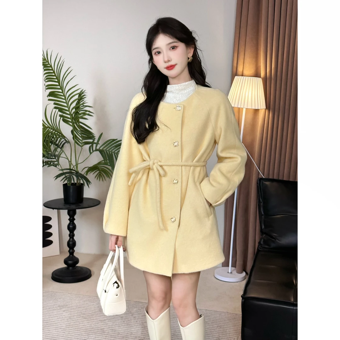 SHAOE清仓专场【银杏叶】毛呢大衣女秋冬中长款复古高级感毛呢外套