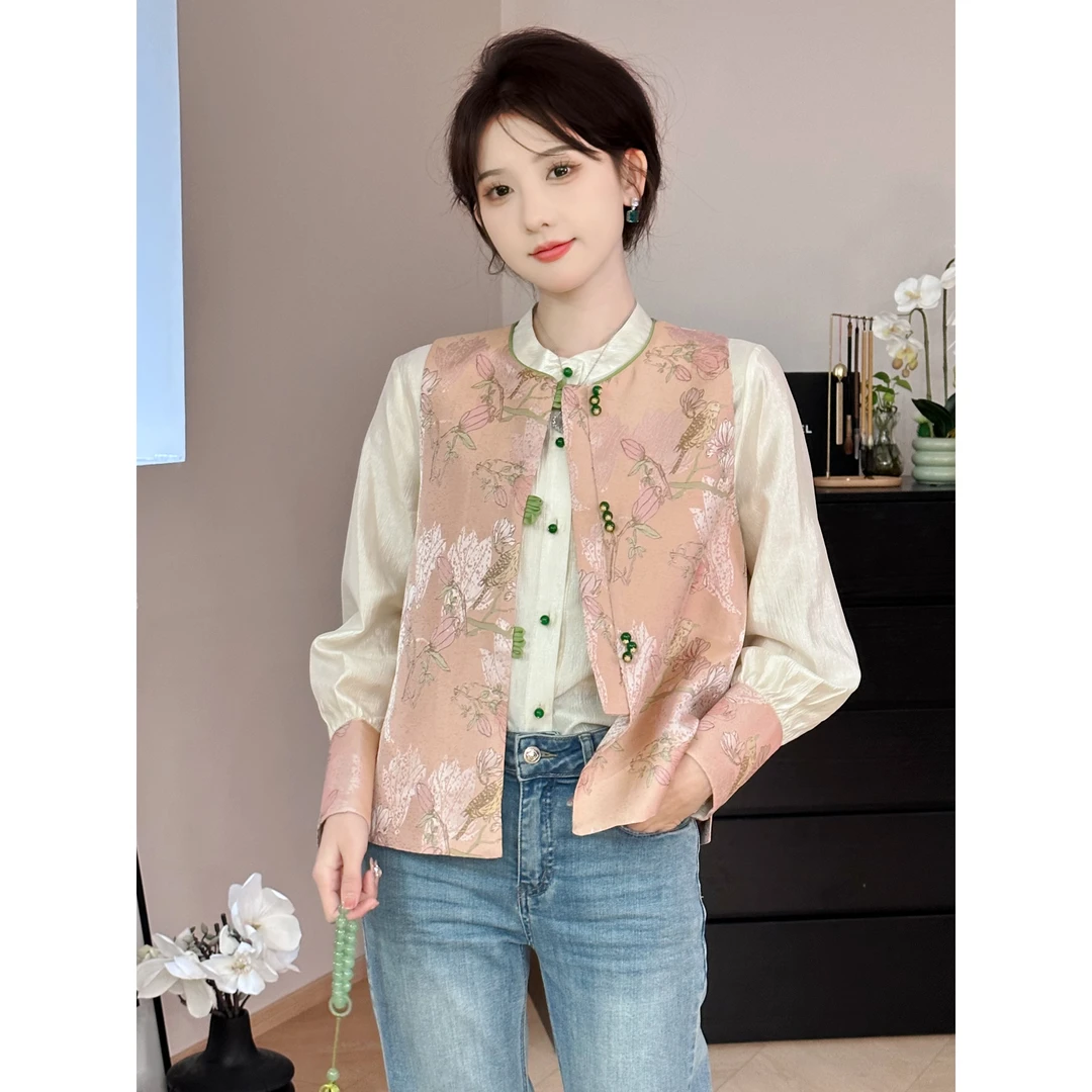 SHAOE清仓专场【朱樱】2024春新款提花圆领上衣衬衫马甲STZSA0503