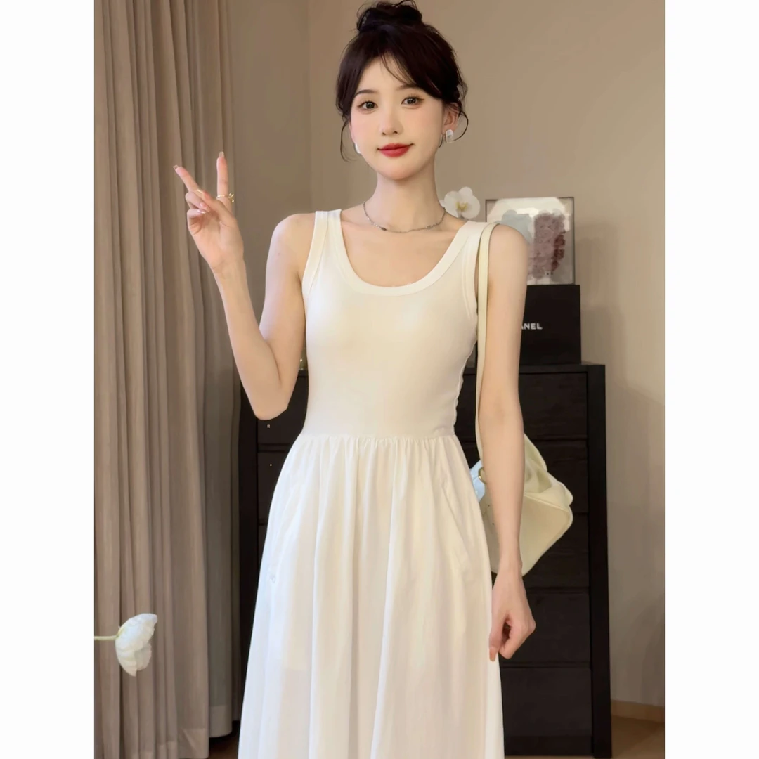 SHAOE清仓专场【月亮岛】白色拼接清爽连衣裙显瘦修身经典内搭裙