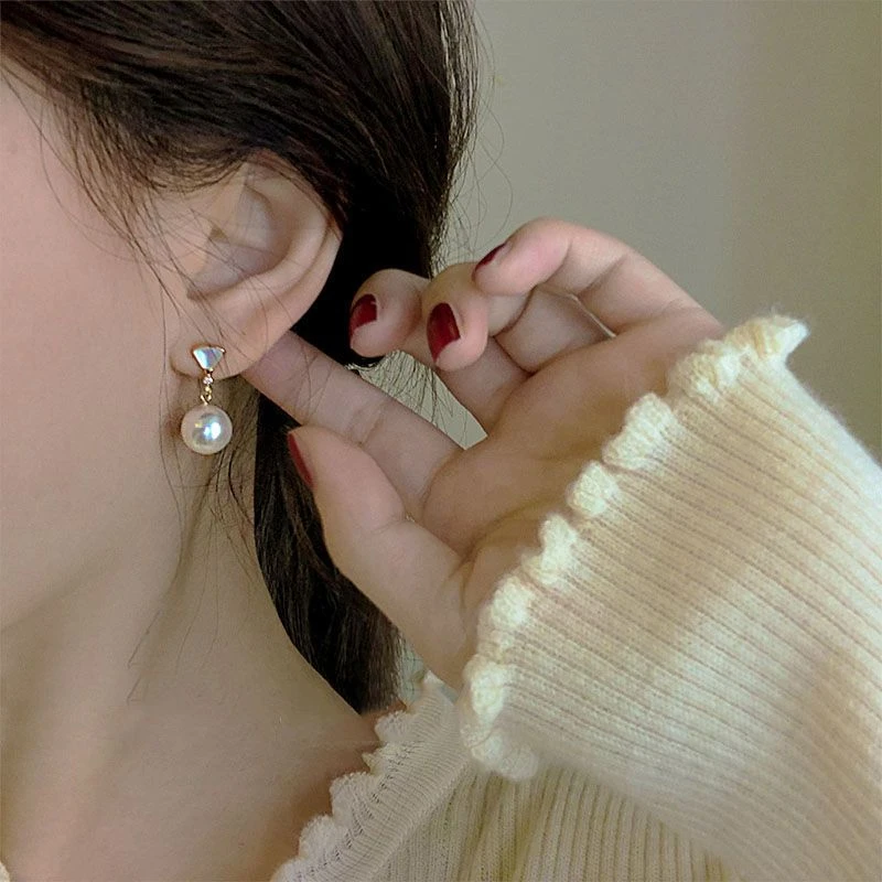 耳钉925纯银耳饰轻奢小众高级感小裙摆仿珍珠耳坠女秋冬简约耳环