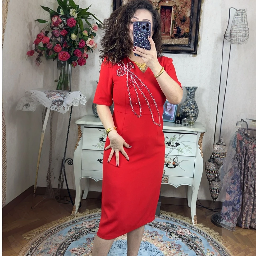 004连衣裙气质时尚女士修身百搭绣花红色蓝色主播强烈推荐名族风.