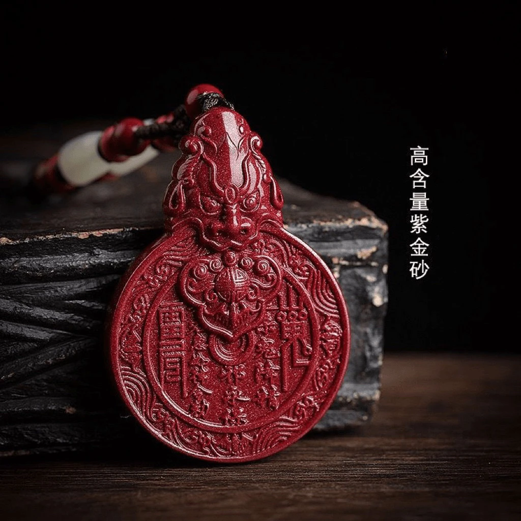 含辰砂工艺品高含量紫金砂山鬼花钱八卦吊坠