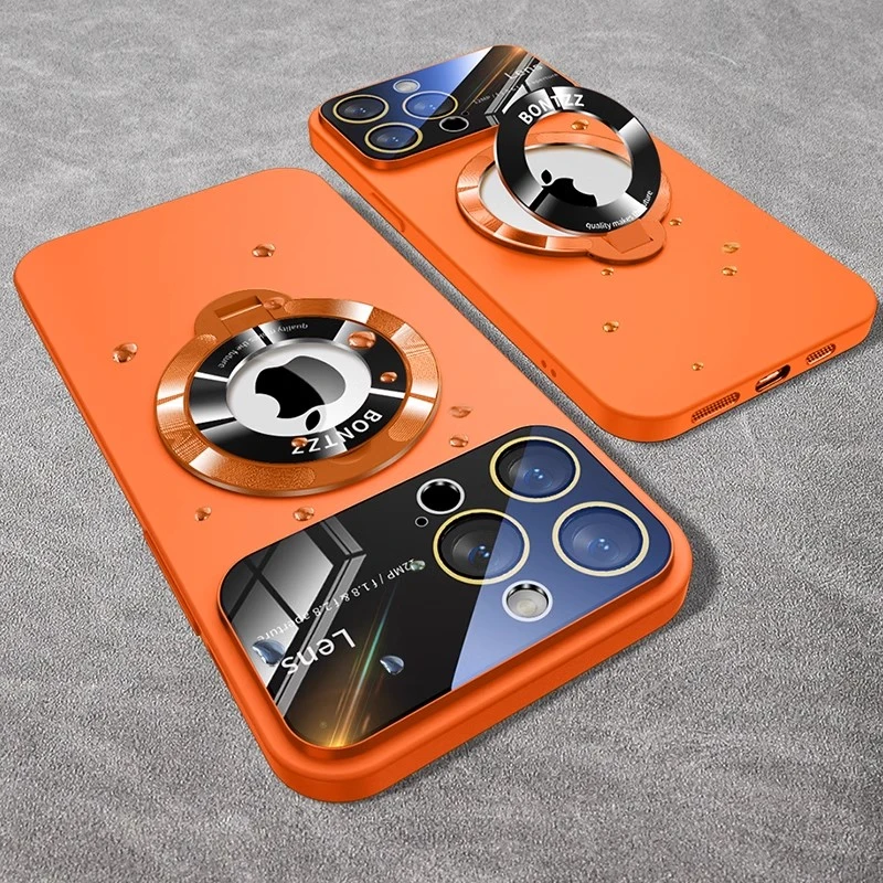 适用iphone15手机壳Magsafe磁吸14pro自带镜头膜苹果自带支架13