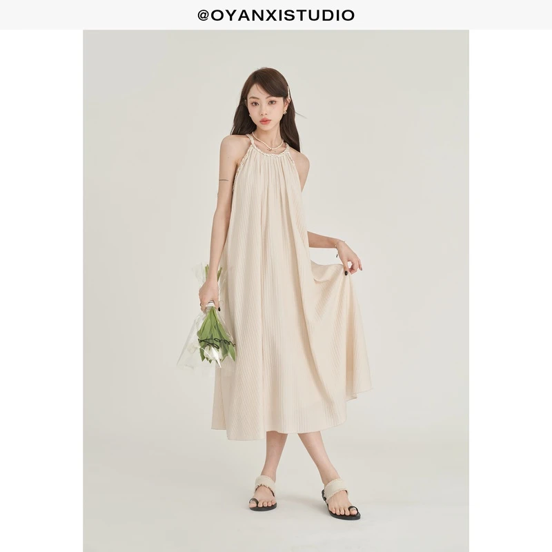 【OYANXI!清仓!】YT-225953暮秋晚风百搭修身小个子挂脖连衣裙