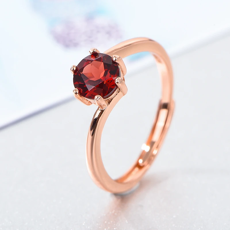正品天然鸽血红宝石石榴石六爪扭臂活口戒指925纯银镀k白金玫瑰金