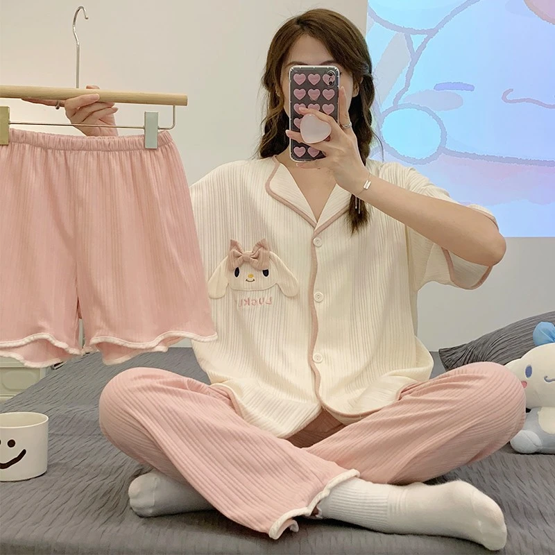 新款玉桂狗睡衣女士夏季三件套装短袖甜美可爱学生休闲甜美家居服