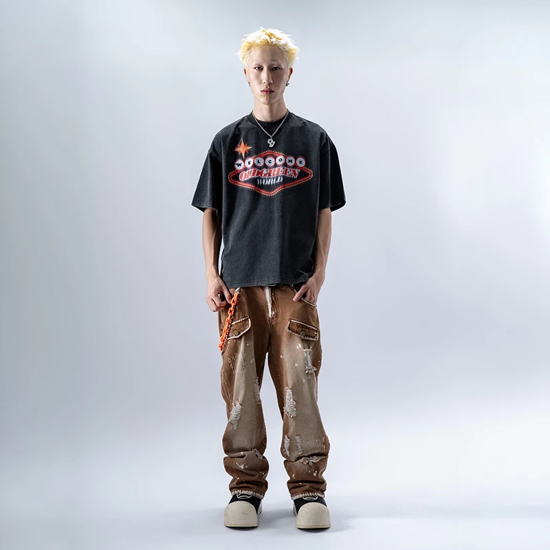 OLDGREEN夏季美式休闲街头宽松 拉斯维加斯短袖