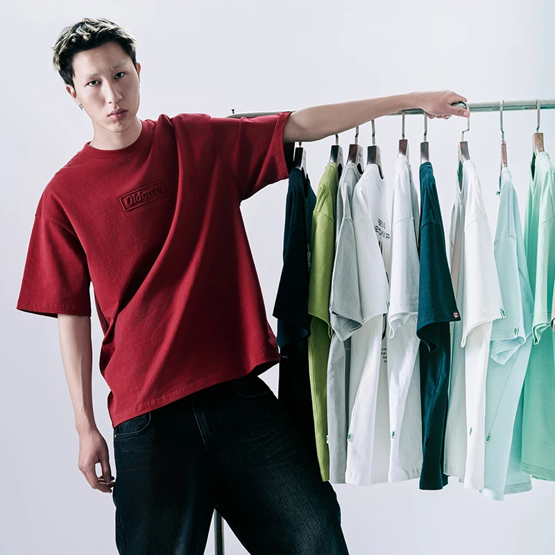 OLDGREEN 夏季基础T恤压印logo情侣款半袖美式百搭短袖