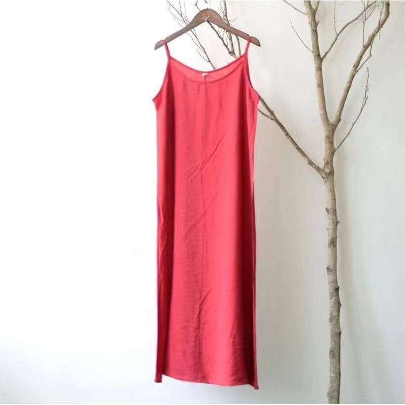 香丝贡缎纯色显瘦百搭女背心打底连衣裙夏季薄款