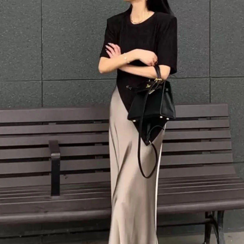 夏季高级感御姐气质醋酸缎面包臀半身裙子两件套01款