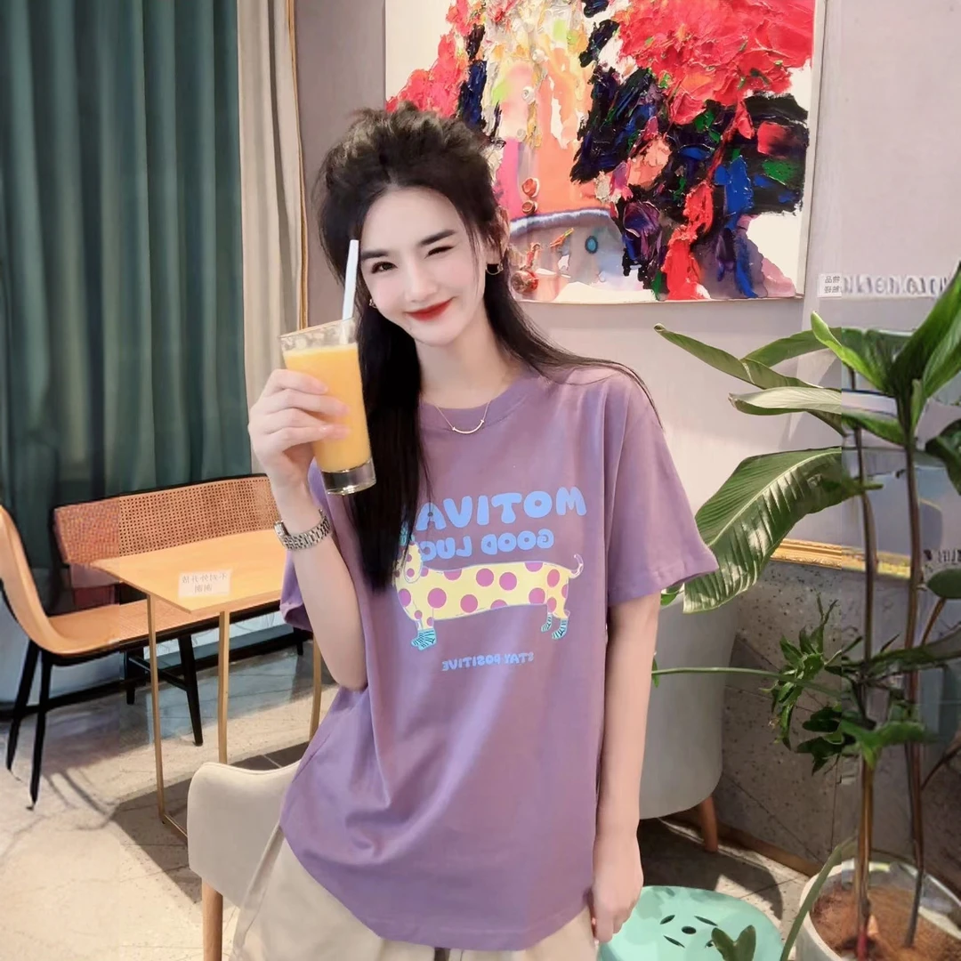 【斑点小狗】纯棉气质时尚休闲百搭宽松短袖T恤显瘦圆领