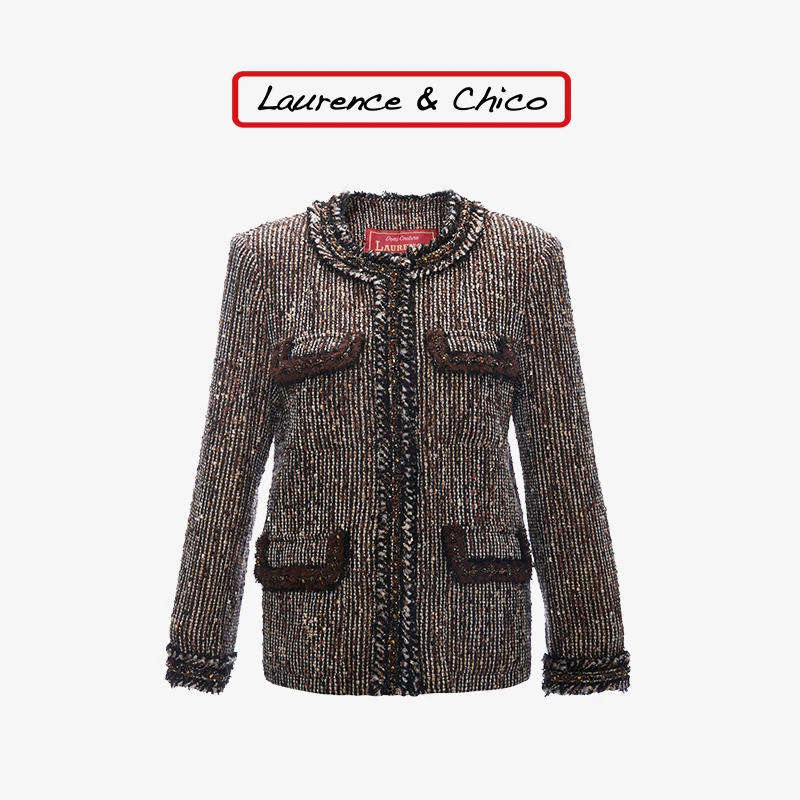【CHICO专属】 钻饰粗花呢外套，咖色D2AD10112089