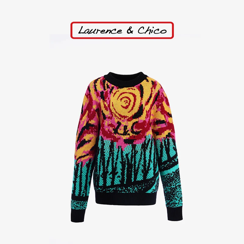 【CHICO专属】落日景色提花圆领针织衫C4AD10116001