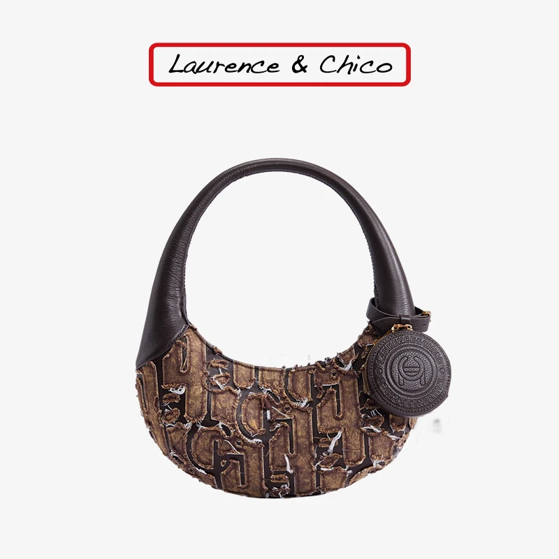 LAURENCE & CHICO【CHICO专属】牛仔拼皮圆金包咖色D2AE10322034