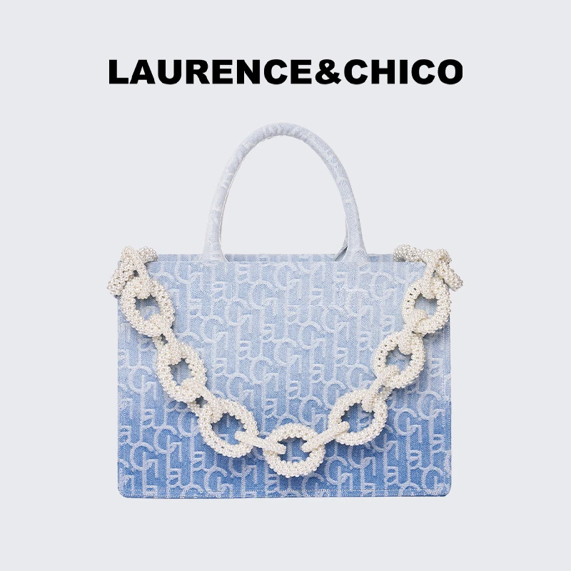 LAURENCE & CHICO托特包牛仔浅蓝色大容量单肩斜跨手提包21G10403
