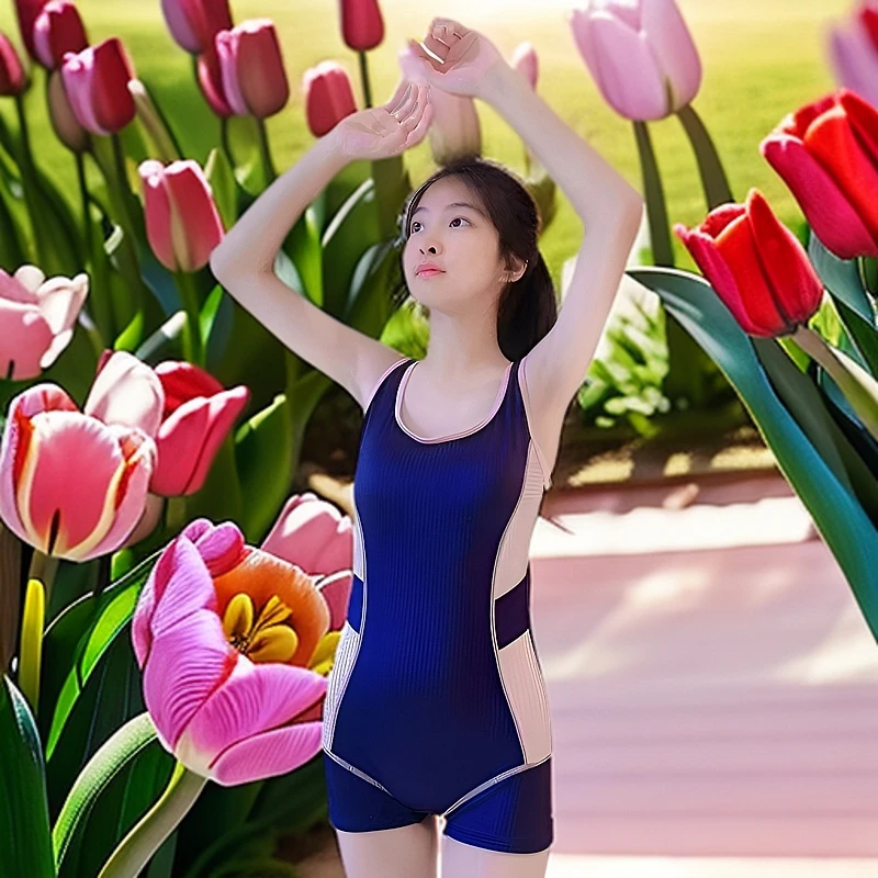 小宇新款黑色蓝色平角潜水服