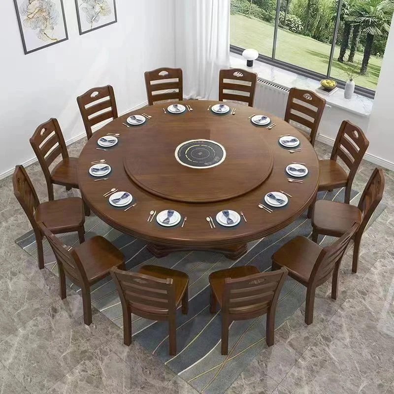 实木餐桌椅组合饭桌子带转盘家用圆形简约餐饮店圆形经济吃饭桌
