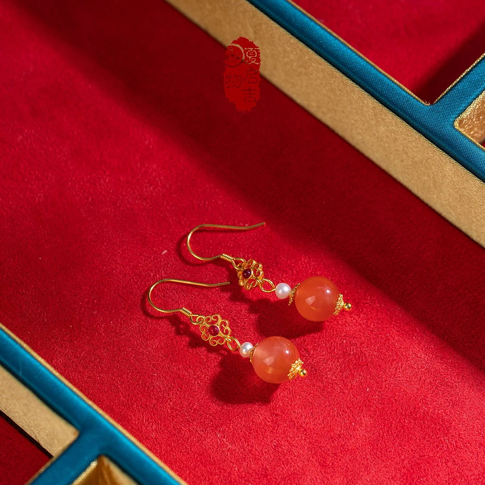 夏启吉物 青城山-川料南红耳坠女性气质/仅十对