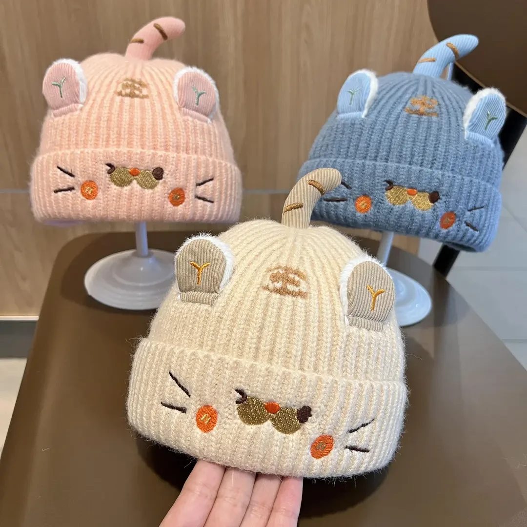 婴儿帽子秋冬季卡通老虎宝宝毛线帽男童防风保暖套头帽女童针织帽