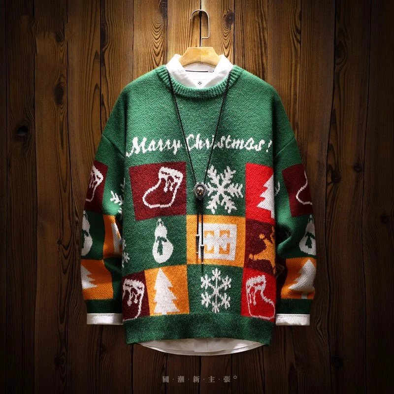 仓石一树潮牌国潮雪花圣诞毛衣男冬季小众宽松慵懒风情侣款针织衫