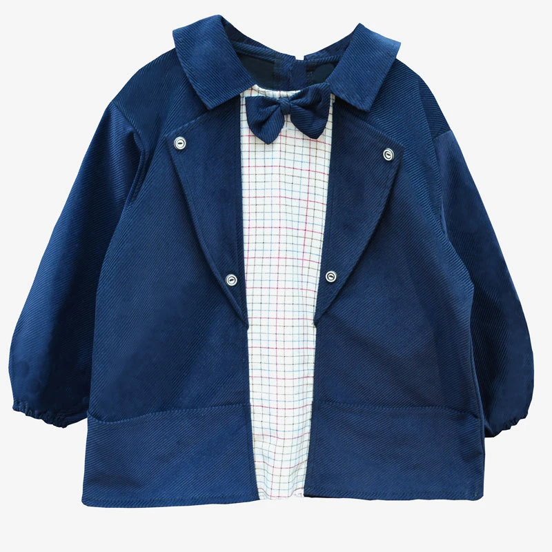 冬季大版儿童西装式条绒防水罩衣绅士宝宝反穿衣画画衣可罩棉衣
