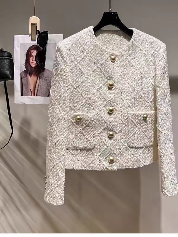 高端粗致法式小香风外套女2025年新款秋季名媛粗花呢气质圆领上衣