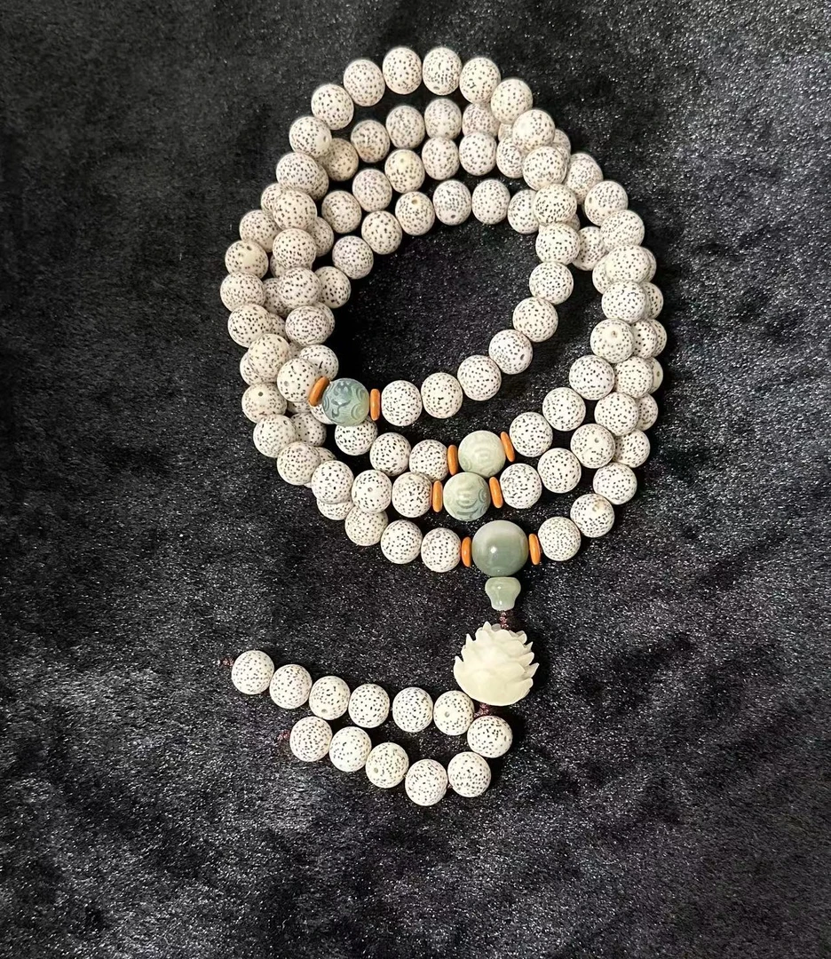 海南星月菩提脱脂顺白圆珠尺寸约12mm正月高抛108长串文玩串