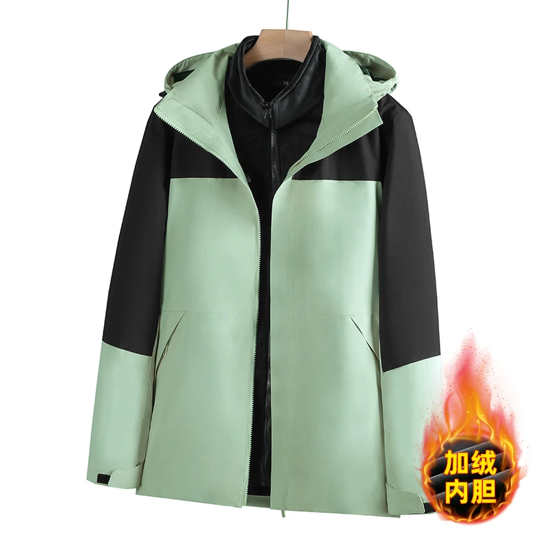 新款男士休闲夹克冲锋衣外套加绒三合一可脱卸帽情侣冬季外衣