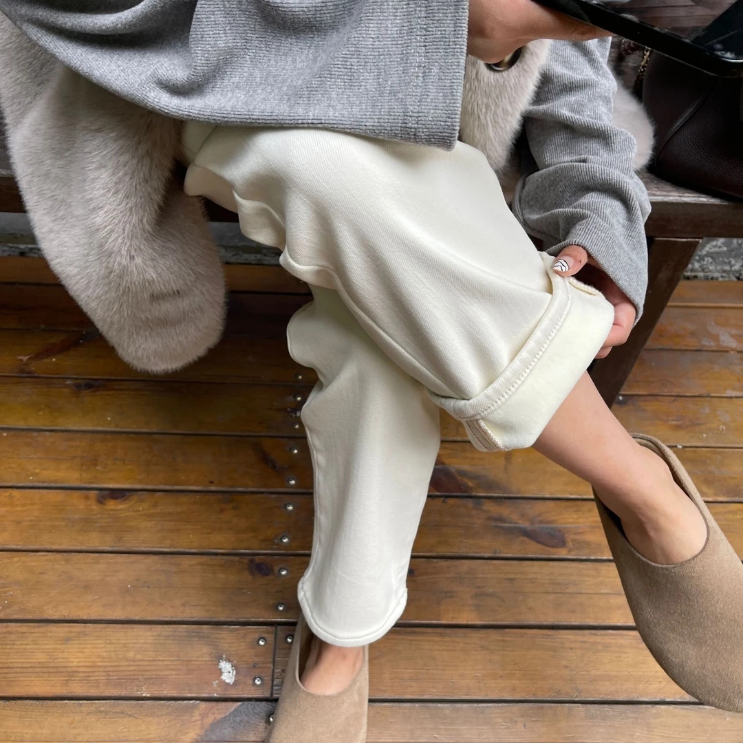 【法式美学】百搭显瘦秋冬保暖加绒四面弹小直筒烟管裤女法棍牛仔裤