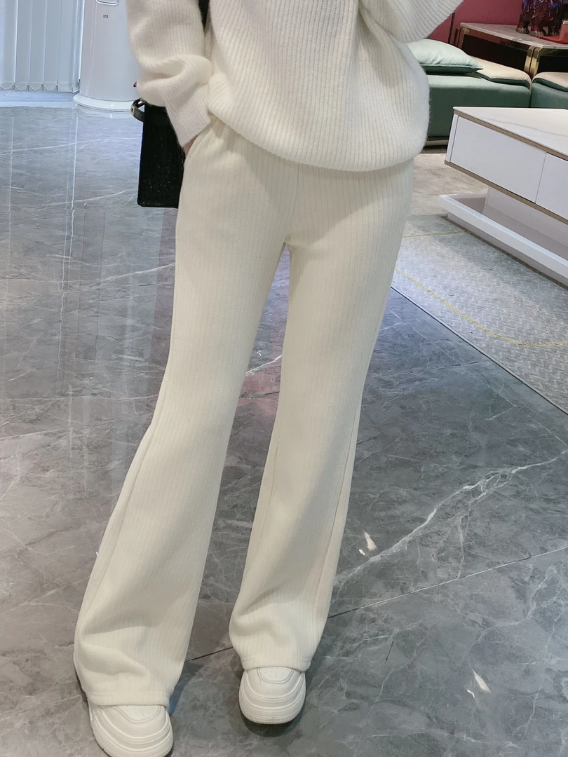 【温暖捷径】加绒条纹微喇休闲裤7250