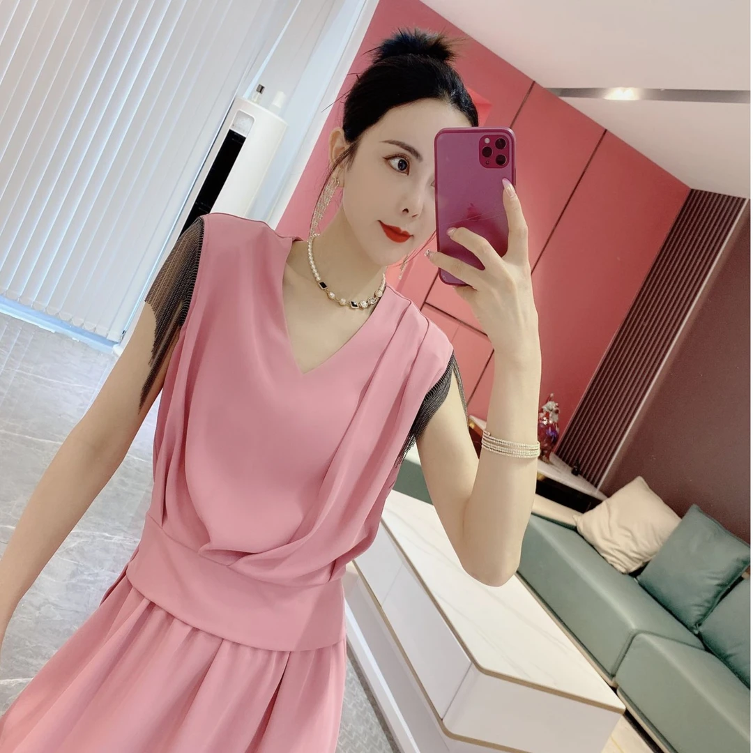 【橦颜推荐】流苏褶皱不规则上衣+半身裙两件套9300（7.11）