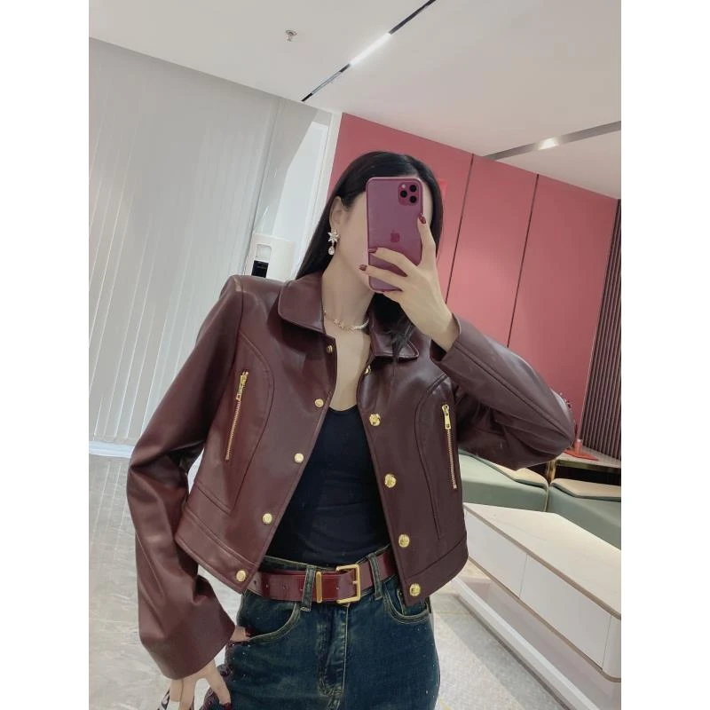 【机车皮夹克】短款机车拉链按扣皮衣外套8009