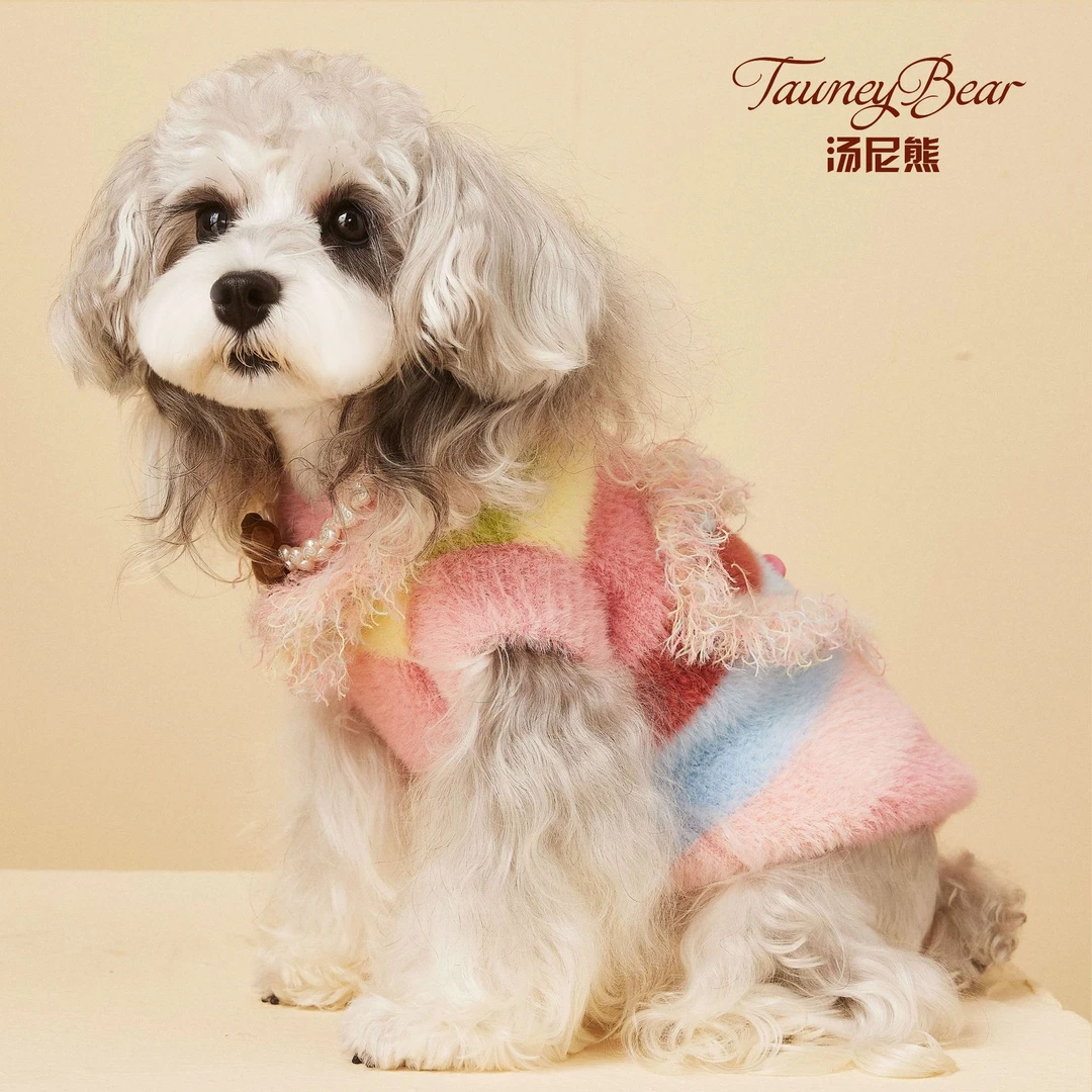 汤尼熊 狗狗衣服秋冬装无袖可爱爱心流苏毛衣泰迪雪纳瑞比熊背心