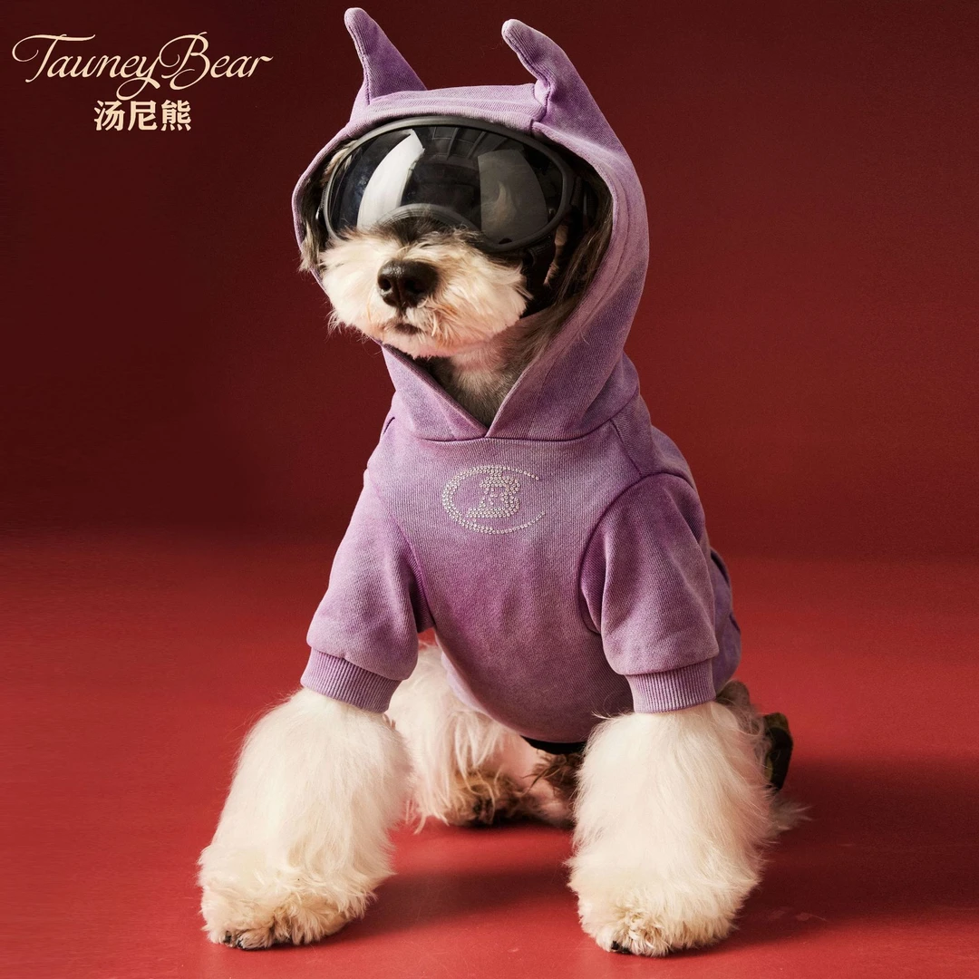 汤尼熊 宠物衣服秋装雪纳瑞泰迪比熊小狗狗水洗做旧烫钻牛角卫衣